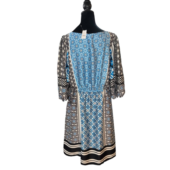 LOFT Tassel Boho Dress Size L Blue Geometric mosaic Tie - Picture 6 of 9